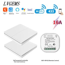 16A WIFI Switch Smart Home RF433.92MHZ Tuya App Remote Control Smart Timer Switch No Battery Light Switch Work with Google Home