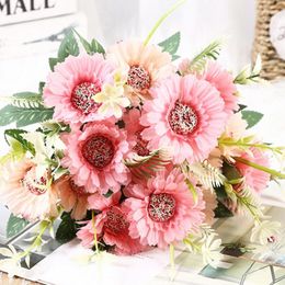 Decorative Flowers 32cm Artificial Agra Sun Flower Bouquet Gerbera Home Decoration Silk Fake Single Branch Plant Preserved