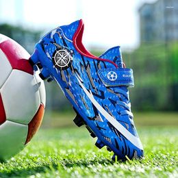 American Football Shoes Blue Kids Soccer Indoor Children's Turf Cleats Hook And Loop Sneakers For Boy Chuteira Futsal