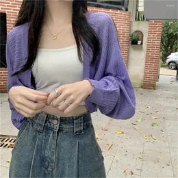 Women's Knits Long Sleeve Fashion Top Ladies Sunscreen Crop Knit Cardigan Women Tops Korean Style Solid Color Thin Coat Woman Simple