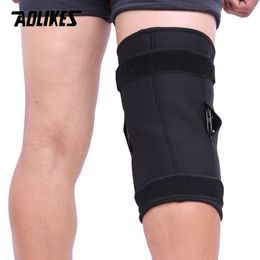 1PCS AOLIKES Professional Sports Safety Knee Support Brace Patella Knee Pads Hole Sports with Metal Plate Black