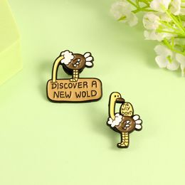 Cute Animal Brooches Ostrich Flamingo Big bird Rabbit Crocodile Enamel Pin Badges Denim Lapel Pin Jewelry Gift for Kids Friends