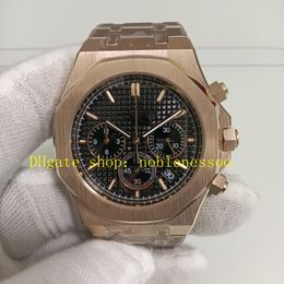 Real Photo Mens Chronograph Watch Men's 42mm Black Dial 26320OR 18K Rose Gold Everose Bracelet Quartz Movement Chrono Sport Wristwatches Watches