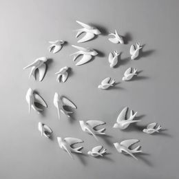 3D Ceramic Birds Wall Hanging Home Decorations Crafts Ornaments DIY Living Room Creative Decors Handicrafts Nordic Style Pendant