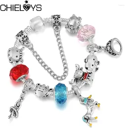 Charm Bracelets Trendy Colorful Glass Beads Bracelet Crown Princess Pendant For Women Handmade Pulseras Jewelry Gift