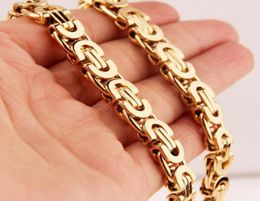 High Qulaity Gold tone Stainless Steel Fashion Flat byzantine Chain Necklace 8mm 24039039 women men039s gift jewelry for 7855864