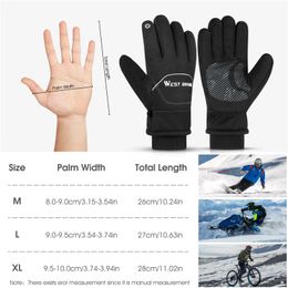 WEST BIKING Waterproof Bike Gloves 3M Thinsulate Thermal Sport Ski MTB Road Bike Gloves Winter Warm Touch Screen Cycling Gloves