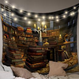 Study Candle Retro Style Fantasy Night Tapestry Wall Hanging Hippie Tapesties For Home Decor Living Room Bedroom Large Big Size