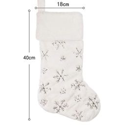 Christmas Stocking White Fleece Snowflake Embroidery Christmas Ornaments Kids Candy Gift Bags Xmas Socks Home Decor Pendant