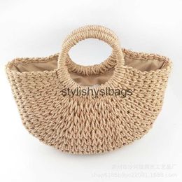 Totes New paper rope round straw woven bag simple leisure versatile large capacity H240410