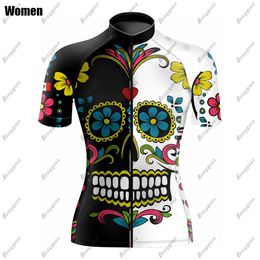 Women Skull Cycling Jersey Short Sleeve Bicycle Clothing Top Bike Shirt Customised outdoor sport Breathable MTB Ropa Ciclismo