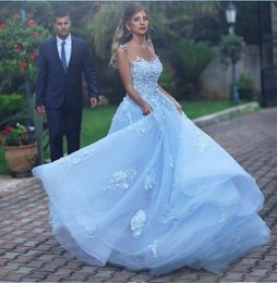 Light Blue Ball Gown Quinceanera Dresses 2020 Sheer Neck Backless Appliques Prom Party Gowns Sweet 16 Birthday Dress Vestido de 155734228