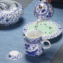 Chinese Exquisite Blue and White Porcelain Tea Sets Handmade Ceramic Teapot Gaiwan Strainer Teacup Household Teaware Drinkware