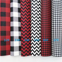 Plaids Stripes Arrows Grids Printed Synthetic Leather Faux Fabric Sheets Felt Backing Vinyl For Earrings bag Bows DIY GM3282B