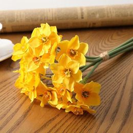 Decorative Flowers Artificial Narcissus 6 Heads Silk Bouquet With Stems Flower Arrangement Christmas Wedding Party Supplies