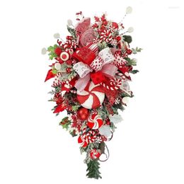 Decorative Flowers Christmas Candy Cane Swag Wreath Decorations 21inch Red And White With For Home Garden Decor