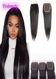 Peruvian Virgin Straight Hair Natural Colour 4X4 Lace Closure Silky Straights Middle Three Part3014113