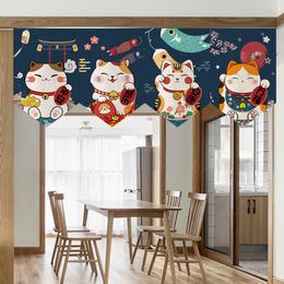 Japanese Doorway Short Curtain Lucky Cat Noren Doorway Canvas Hanging Flag Curtains Valance For Restaurant Home Decoration