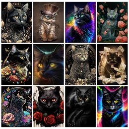 EverShine Diamond Painting Cat Full Square Diamond Embroider Animal Picture Rhinestone Mosaic Black Cat Hobby Home Decor