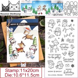 Christmas Winter Penguin Fawn Deer Clear Stamps and Dies Scrapbooking New Arrival 2021 Christmas Metal Dies Cutters Cutting Dies