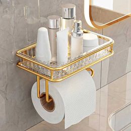 Toilet Paper Holders Light luxury bathroom Roll Paper Holder Tissue Box Free Punching Wall Hanging Toilet Organizer Phone Stand Bathroom Accessories 240410