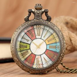 Pocket Watches Old Fashion Colourful Round Design Bronze Roman Numbral Analogue Steampunk Watch Standard Size Antique For Sale