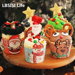 LBSISI Life 50pcs Christmas Cupcake Paper Muffin Cup Oil-Proof For Pastry Cake Kit New Year Spring Festival Xmas Favours Decora