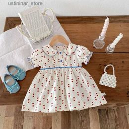 Girl's Dresses 2024 Summer Girls Dress 0-6Years Children Short Sleeve Peter Pan Collar Heart Pattern A-line Princess Dresses One-Pieces Clothes L47