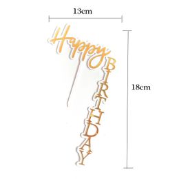 INS New Happy Birthday Cake Topper Rose Gold Acrylic Vertical Gold Black Cake Topper For Baby Birthday Party Cake Decorations