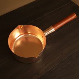 Pure red milk Small copper pot Wooden handle snow pan Electromagnetic gas-fired Western food Copper pot pots and pans wok