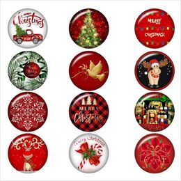 50PCS Mixed Glass Merry Christmas Tree Deer For DIY 18MM Button Snap Bracelet Necklace Jewelry259S