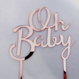 Acrylic OH Baby Cake Topper Gold Silver Happy Birthday Cupcake Topper Flags For Kids Birthday Party Cake Decorations Baby Shower