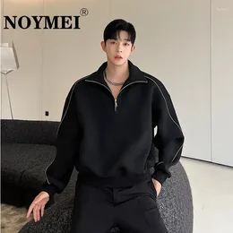 Men's Hoodies NOYMEI Wrinkle Resisting Air Layer Contrast Panel Striped Standing Neck Sweatshirts Men Black Korean Fashion Pullover WA2230