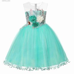 Girl's Dresses New Peach Pink Dresses Wedding Flower Girls Birthday Party Evening Dress Beading Lace Bow Tutu Girls Tulle Princess Gown L47