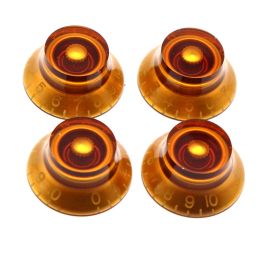 4 Pcs Guitar Bass Top Hat Bell Speed Knobs for Les Paul SG Amber Guitar Knobs Brown