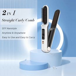 Brushes Wireless Professional Hair Straightener Combs for Hair Curlers DualPurpose Ceramic USB Charging Hair Iron Brush for Hair Styler