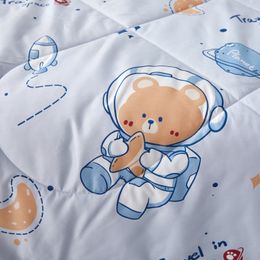 Cute Space Bear Printed Spring Summer Comforter Adults Children Soft Breathable Quilting Quilt Single Double Bed Blanket Quilts