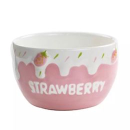 New Cute Sweet Strawberry Ceramic Bowl Girls Ice Cream Dessert Bowl Fruit Salad Breakfast Milk Cereal Rice Bowls Tableware