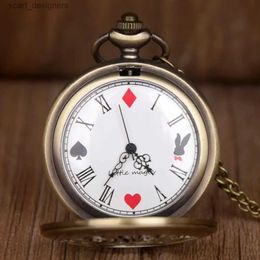 Pocket Watches Hot Selling Classic Quartz Pocket es Alice Theme Casual Fashion Pocket Fob Best Gifts for Children Boy Girl Y240410