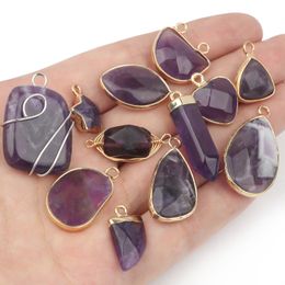 Natural Amethysts Purple Stone Beads Slice Pendant Quartz Crystal Irregular Charm for Handmade Jewellery Making Necklace Earrings