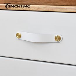 TENCHTWO Modern Kitchen Dresser Drawer Furniture Handles Gold Door Knob Wardrobe Shoe Cupboard Cabinet Pulls Brown Leather