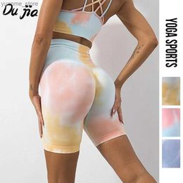 Yoga Outfits New Tie Dye High Waisted Seamless Sport Shorts Fitness Outfit Yoga Leggings Workout Women Scrunch Butt Booty GYM Running Shorts Y240410