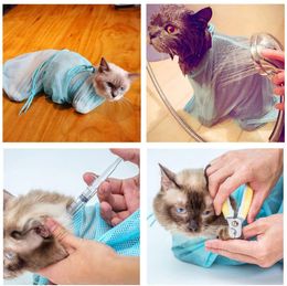 Mesh Cat Bathing Bag Reuseable Cats Grooming Wash Bags Cat Bath Clean Bag Anti-Scratch For Cat Claws Bite Restraint Pet Supplies