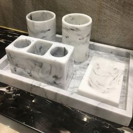 Nordic Natural Marble Holder Rectangle Bathroom Accessories Organizer Toothbrush Holder Mouth Cup Wash Set Storage Tray