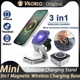 Chargers 3 In 1 Foldable Magnetic Wireless Charger Stand For iPhone 14, 13, 12 Pro/Max/Plus, AirPods 3/2 Station Dock Fast Charger Holder