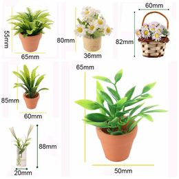 1:12 Scale Dollhouse Plant Potted Miniature Greenery Bonsai Faux Floral Basket Doll Accessories Micro Landscape Scenery Model