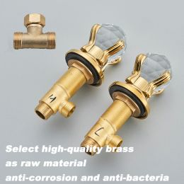 Gold Waterfall Basin Hot & Cold Water Faucet Countertop Mounted Crystal Handle High Quality Brass