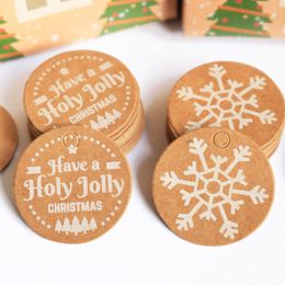 50pcs Christmas Paper Gift Label Tag Santa Claus Snowflake Xmas Gift Candy Packaging Label Merry Christmas Kraft Paper Tags