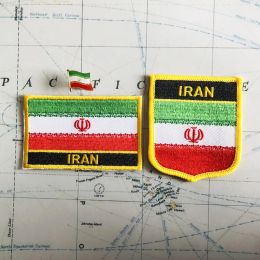 Iran National Flag Embroidery Patches Badge Shield And Square Shape Pin One Set On The Cloth Armband Backpack Decoration