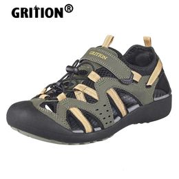 GRITION Men Sandals Fashion Beach Trekking Shoes Breathable NonSlip Quick Drying Summer Male Clogs PU Leather 40 240409